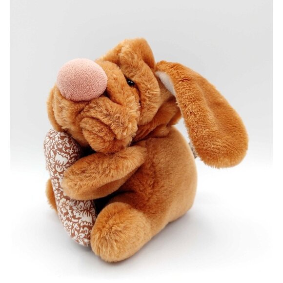 Vintage 1986 Ganz Bros. Brown Wrinkles Dog Plush With Bone 7" - Picture 1 of 6